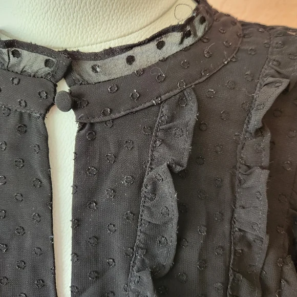 Torrid Black Sheer Polka Dot Ruffle Short Sleeve Blouse Top - Picture 3 of 7